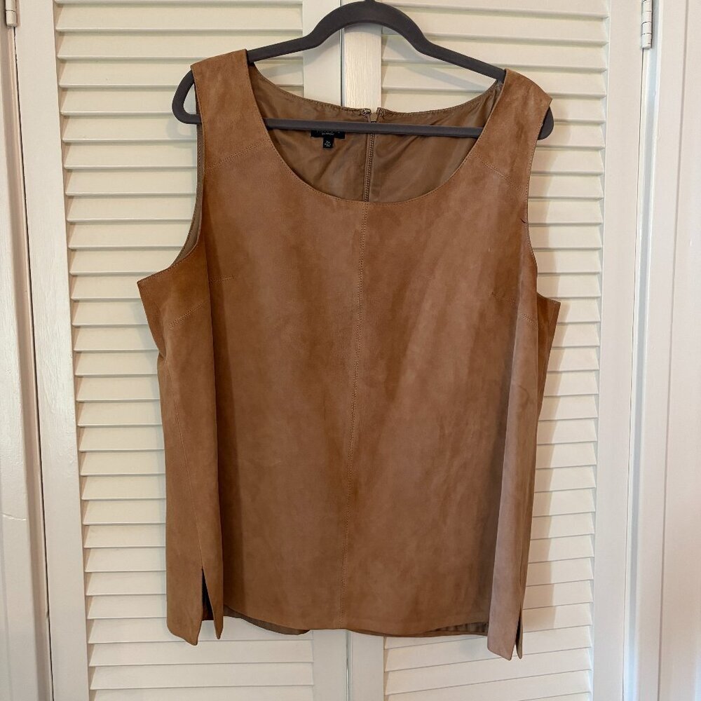 Talbots suede tank shell top XL camel tan brown *has flaw*